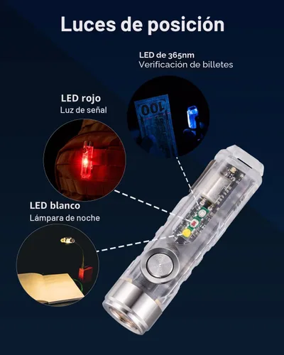 Vista 3 de RovyVon Linterna EDC USB-C Aurora A8 de 4ta generación, LED 6500K máximo 650 lúmenes, luz de llavero de encendido momentáneo con clip/base