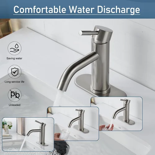 Vista 5 de GENBONS Grifos de Baño, Grifo de Fregadero de Baño de Un Solo Agujero Níquel Cepillado, Grifo Moderno de Fregadero de Tocador de Una Sola Manija, 1