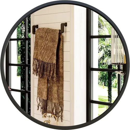 Vista 10 de Growsun Espejo redondo negro de 20 pulgadas, espejo de pared circular para tocador de baño, entrada, sala de estar con marco de metal