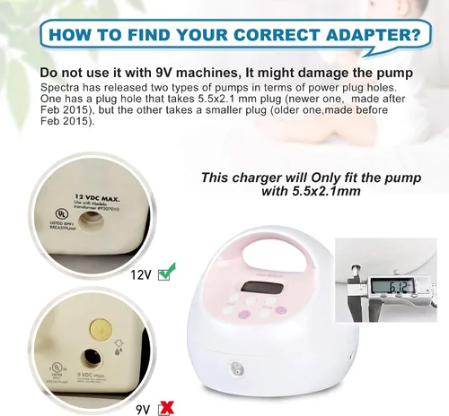 Vista 4 de Adaptador de CA a CC de 12 V, cargador de cable de alimentación compatible con extractor de leche eléctrico Spectra S1 / S2 / SPS100 / SPS200 / 9