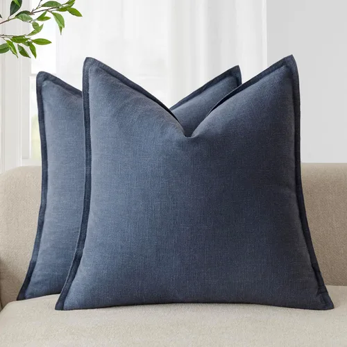 Vista 41 de Foindtower Juego de 2, Fundas Decorativas de Almohada de Lino Sólido Suaves Fundas de Cojín Europeo de Acento Estilo Granja Neutral para Silla Sofá
