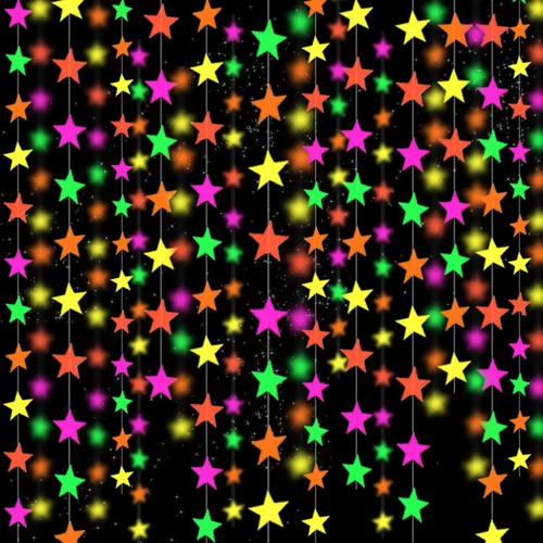 Vista 15 de Serpentinas de guirnalda de papel de neón redondas UV de 115 pies, decoraciones de luz negra para suministros de fiestas que brillan y decoraciones