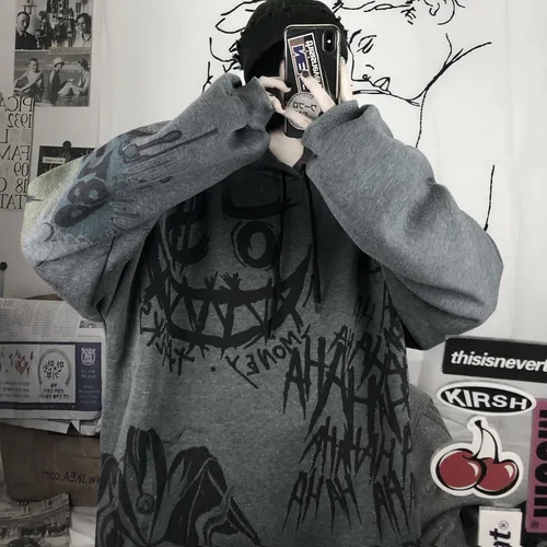 Vista 4 de Y2K Sudadera con capucha Cyber Grunge Alt, ropa de graffiti, sudadera con cremallera Emo Harajuku de gran tamaño, sudadera con capucha Acubi Goth