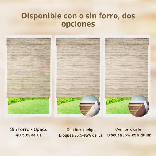 Vista 8 de Persianas de Bambú Opacas sin Cordón para Ventanas, Persianas Romanas de Filtrado de Luz con Cenefa de 6 Pulgadas de Alto, con Forro Oscurecedor