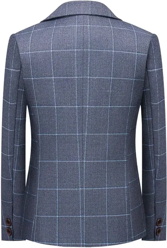 Vista 3 de Conjunto de trajes para niños, chaqueta a cuadros, chaleco, pantalones de un solo pecho, chaqueta formal para boda, fiesta, baile de graduación