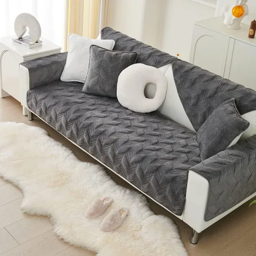 Vista 9 de Funda para sofá, de terciopelo suave, acolchada, para sofá seccional, funda antideslizante para perros, gatos, niños, sofá biplaza reclinable Blanco