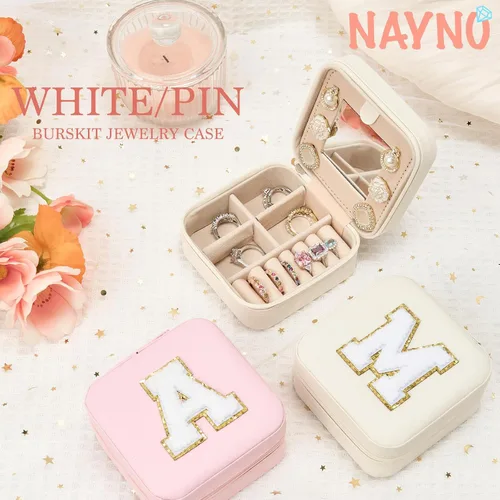 Vista 6 de Nayno Joyero para joyería, pequeño joyero de viaje, organizador de joyas, accesorios esenciales para mujeres, joyero blanco personalizado para mamá