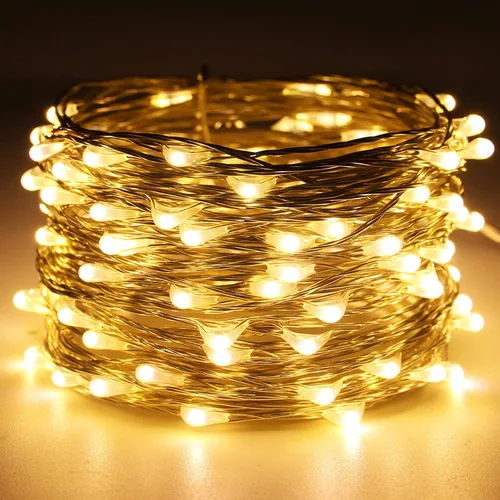 Vista 2 de RUICHEN Guirnalda de luces USB de 33 pies, 100 luces LED con interruptor de encendido/apagado (blanco cálido, paquete de 2)