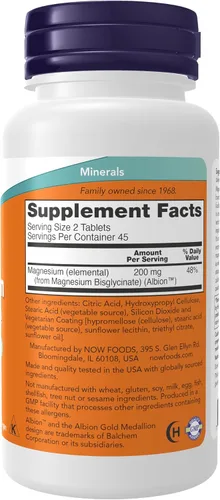 Vista 2 de NOW Supplements, Glicinato de magnesio 100 mg, forma altamente absorbible, 90 tabletas
