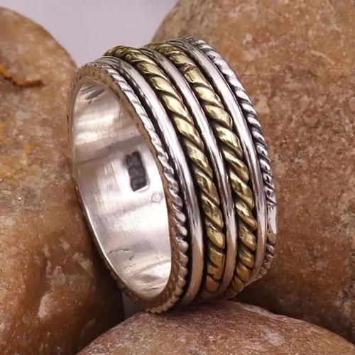 Vista 4 de 925 Sterling Silver Spin Band Ring, Handmade Wide Ring, Calming Meditation Fidget Jewelry, Christmas Gift for Women