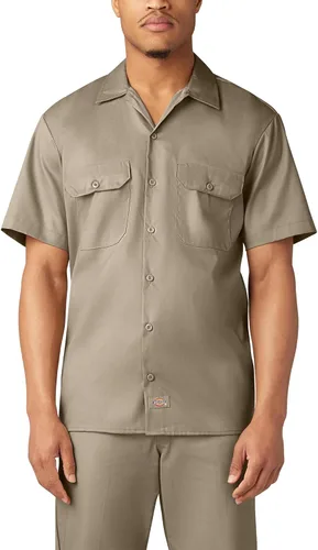 Vista 6 de Dickies Camisa de trabajo flexible de manga corta para hombre - Camisa con botones para mecánica y construcción, sarga duradera Negro V1