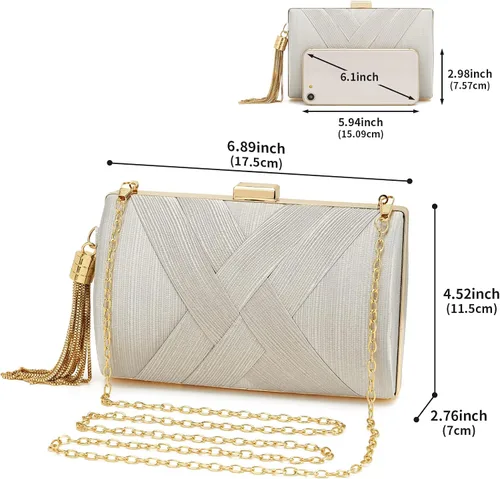 Vista 2 de Bolso de mano para mujer, bolso de noche con flecos, bolso de mano para mujer, bolso de mano de boda, bolso de mano con cadena, bolso cruzado