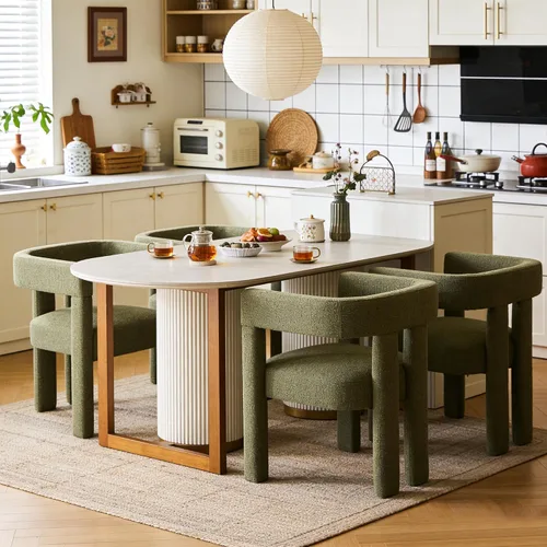 Vista 10 de Juego de 4 Sillas de Comedor Modernas, Sillas Barrel para Sala de Estar, Sillón de Tela, Silla Barrel Tapizada para Sala de Estar Cocina Recepción
