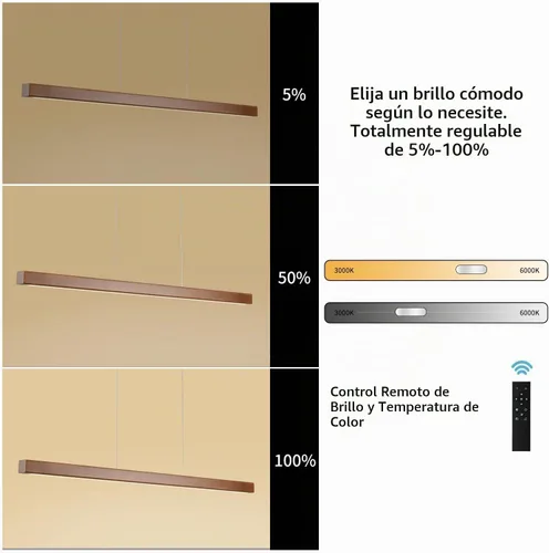 Vista 8 de Lámpara colgante lineal de madera de 31.5" – Lámpara de araña LED regulable con control remoto, iluminación moderna ajustable de estilo granja