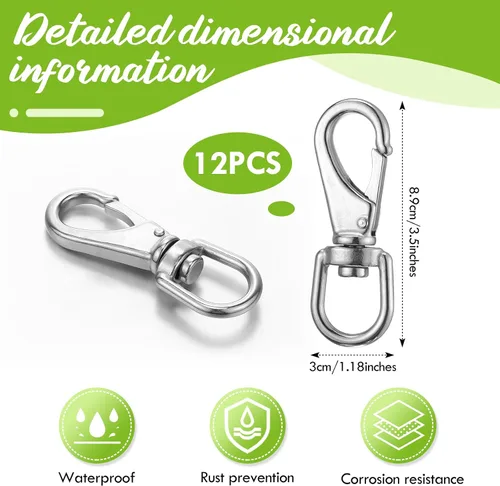 Vista 2 de Hicarer 12 ganchos giratorios de acero inoxidable de 3.5 pulgadas, clips de bandera resistentes para buceo, ganchos de resorte para correas