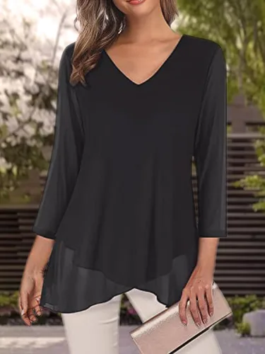 Vista 3 de Vrtige Blusa de manga larga con cuello en V y dobladillo asimétrico envolvente para mujer