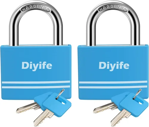 Vista 11 de Diyife [Versión mejorada] Candado de aluminio con llave - Candado de grillete largo impermeable con 2 llaves para escuela, casillero de gimnasio