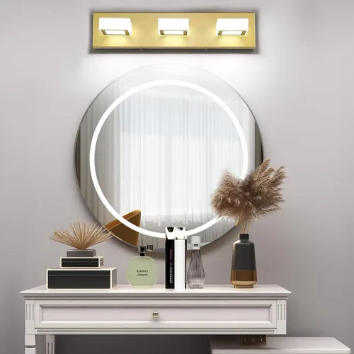 Vista 4 de Ralbay Luces Doradas para Tocador de Baño 3 Luces LED Modernas Luces Doradas para Tocador Sobre Espejo Accesorio Luz de Pared Dorada para Tocador