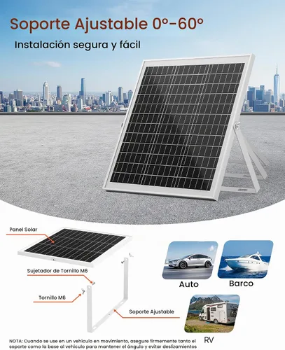 Vista 6 de VEVOR Cargador de Batería de Panel Solar de 20W 12V, Cargador de Goteo Mantenedor de Batería Solar con Controlador MPPT Inteligente y Soporte