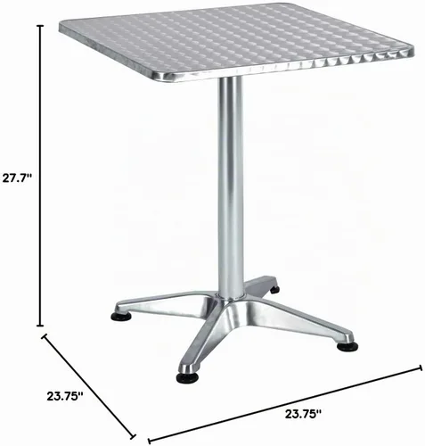 Vista 2 de BTEXPERT Mesa cuadrada de restaurante para interiores y exteriores, 23.75 pulgadas, muebles de aluminio plateado de acero inoxidable con base