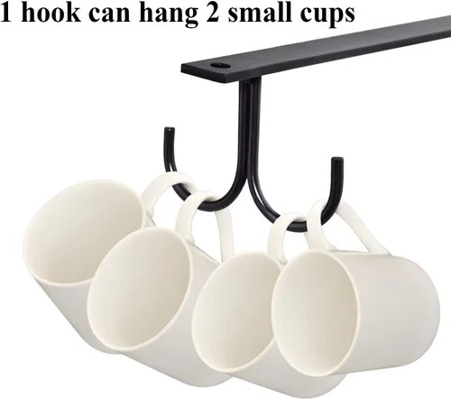 Vista 4 de MOCOUM Estante organizador rústico para tazas debajo del gabinete, soporte para tazas debajo del estante, ganchos colgantes para tazas, tazas