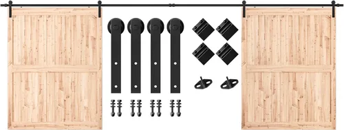 Vista 13 de SMARTSTANDARD Kit de herrajes para puerta corrediza de granero de doble puerta resistente de 5 pies, suave y silencioso, fácil de instalar, incluye