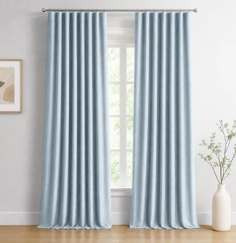 Vista 51 de INOVADAY Cortinas 100% opacas para dormitorio, cortinas opacas de color rosa bebé de 90 pulgadas de largo, cortinas opacas de lino con anillos