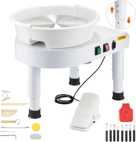 Vista 13 de VEVOR Torno de Alfarero de 14 pulgadas para Adultos Principiantes, Altura Ajustable de 0-6 pulgadas, Máquina Formadora de Cerámica de 450W, Torno