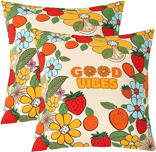 Vista 15 de Funda de almohada retro de los años 60 y 70, diseño de hongos trippy Kawaii para niñas, mujeres y adultos, bonita funda de cojín hippie de 1970