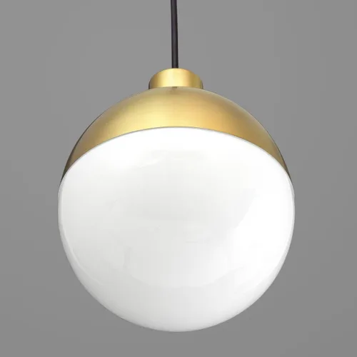 Vista 7 de Globe LED Collection - Lámpara colgante moderna de cristal ópalo de mediados de siglo, bronce cepillado
