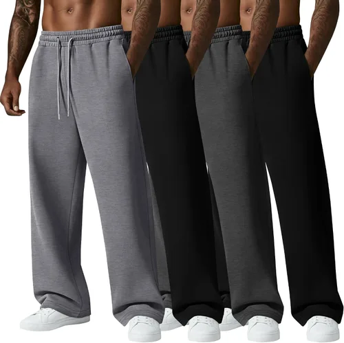 Vista 21 de August Alley Paquete de 4 pantalones deportivos para hombre, grandes y altos, delgados, atléticos, con parte inferior abierta, con cordón y bolsillos