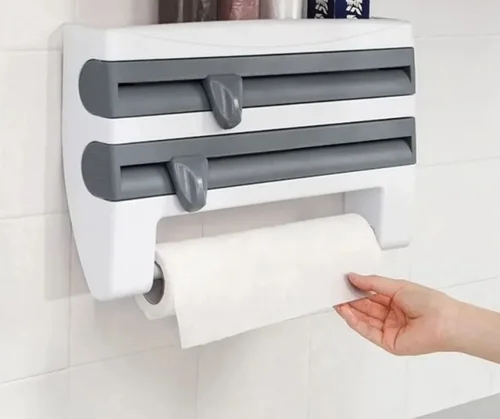 Vista 4 de Dispensador Rollo Papel Cocina 4en1 Cortador Aluminio Papel.