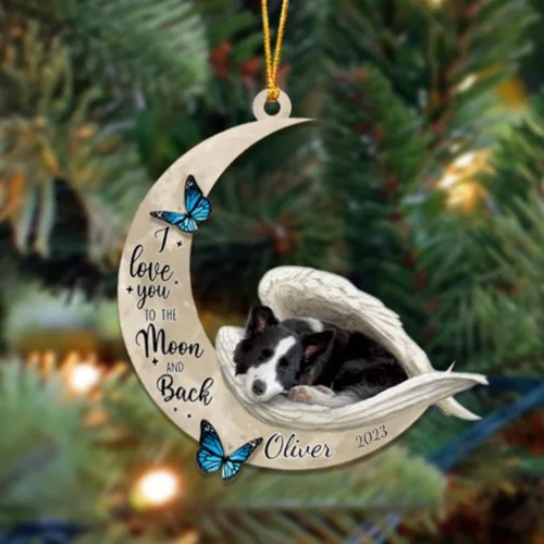 Vista 82 de Adorno colgante personalizado de ángel durmiendo en la luna, perro sabueso afgano, nombre personalizado, acrílico impreso en 2D plano – cumpleaños