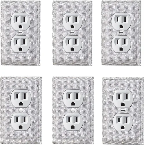 Vista 7 de 1 PC Placa de Pared de Diamantes de Imitación Plateados Brillantes Cubierta de Interruptor de Luz Cubiertas de Interruptor Placas de Pared Diamantes