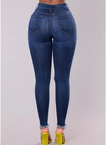 Vista 5 de Andongnywell - Jeans ajustados para mujer, desgastados, rasgados, pantalones de mezclilla con agujeros lavados, ajustados