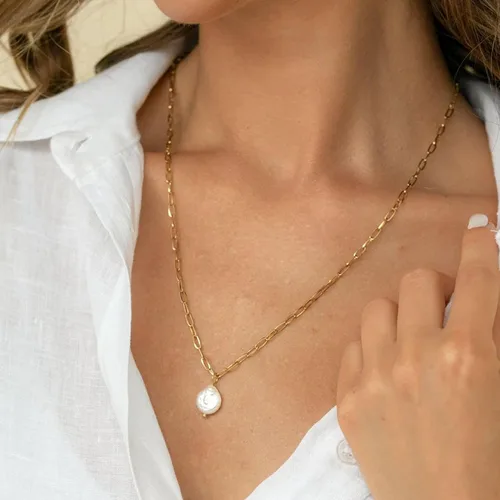Vista 4 de Collares de perlas para mujer, chapado en oro de 14 quilates, hecho a mano, delicado collar de cadena de perlas de agua dulce, collar con colgante