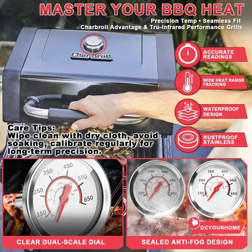 Vista 5 de Termómetro de Tapa de 4.6 cm G432-8L00-W1 para Reemplazo de Termómetro de Parrilla Charbroil Advantage & Tru-Infrared Performance 463625217 1.8