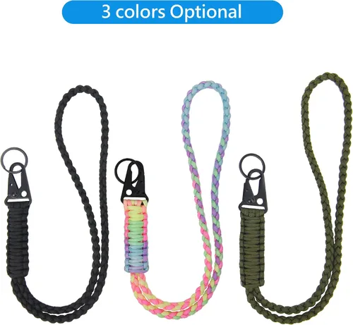 Vista 8 de Llavero de Paracord de Servicio Pesado, Collar de Paracord, Llavero para Teléfono Celular, Silbatos, Correa Trenzada para Muñeca