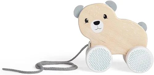 Vista 7 de Bigjigs Toys Juguete de oso certificado FSC – Oso de madera ecológico con orejas y cola de fieltro y cable de tracción gris, juguetes de calidad