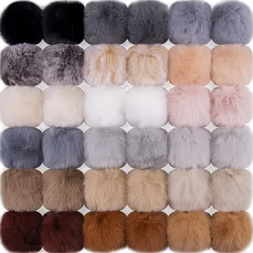 Vista 8 de BQTQ 36 pompones de piel sintética con lazo elástico, pompones de piel sintética de conejo para sombreros, zapatos, bufandas, guantes, bolsas