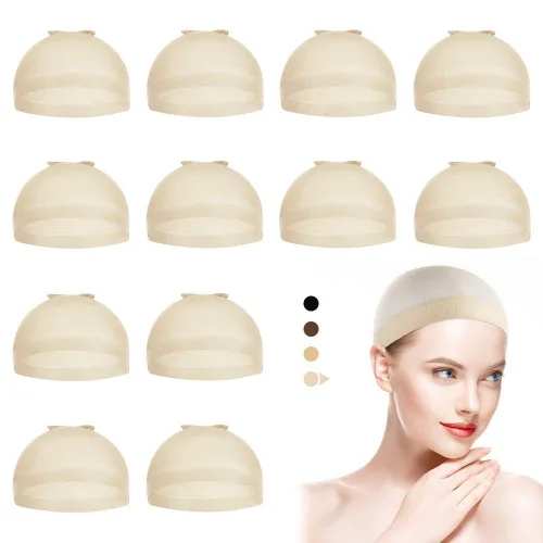 Vista 11 de Dreamlover Gorros de Peluca de Media Beige para Mujeres, 12 Piezas