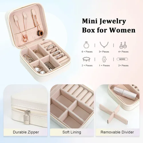 Vista 3 de Caja de joyería de viaje portátil de cuero PU mini caja de viaje de joyería pequeña caja de joyería para pendientes collar mujeres niñas regalo
