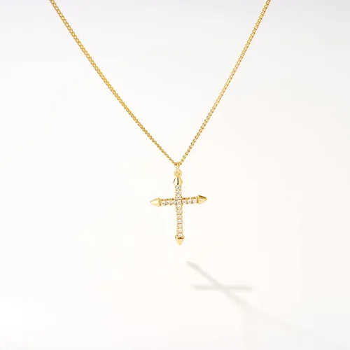 Vista 160 de Fettero - Collar con dije de cruz de fe, chapado en oro de 14 K, cadena fina, minimalista, simple, pequeña, para oración, regalo de joyería religiosa