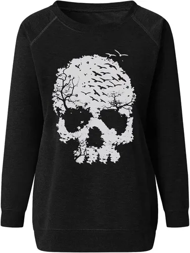 Vista 3 de Sudadera con cuello redondo para mujer, diseño de calavera, manga larga, suéter de gran tamaño, para invierno, ajuste holgado, Y2K