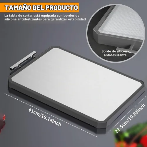Vista 5 de Tabla de cortar de acero inoxidable, tablas de cortar de doble cara, tablas de cortar grandes para cocina, grado alimenticio, acero inoxidable
