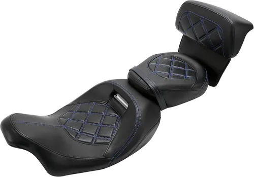 Vista 16 de XFMT Asiento de motocicleta de perfil bajo de dos piezas para 2 personas, asiento para conductor y pasajero para Harley Touring Road King Street