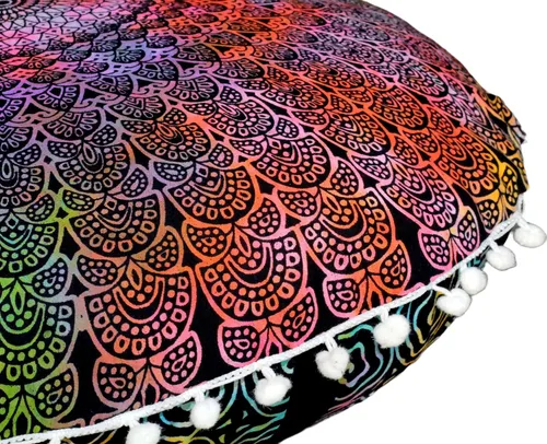 Vista 23 de Funda de almohada redonda con diseño de mandala para el suelo, funda de cojín para asiento, hippie, decorativa, bohemio, otomano, funda de puf Flor