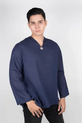 Vista 2 de Lofbaz - Camisa para hombre, 100 % algodón, cuello en V, camisa playera o estilo yoga