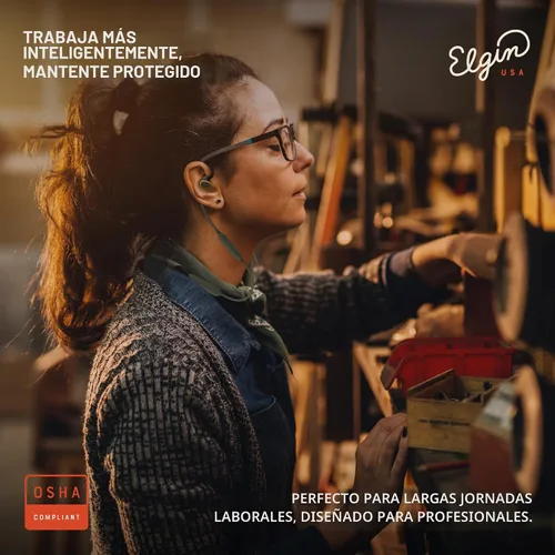 Vista 4 de Auriculares Bluetooth Elgin Rumble Gen 2, tapones inalámbricos con puntas Fusion 31 dB Noise Reduction, IP67 Waterproof, OSHA Compliant ANSI