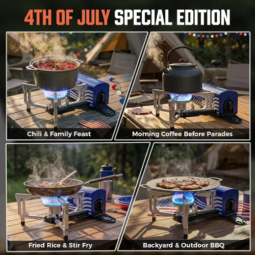 Vista 6 de BIG HORN OUTDOORS Estufa de campamento de butano, quemador de gas plegable portátil con bolsa de transporte para camping, uso de emergencia, cocina